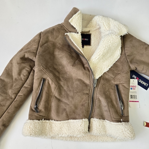 Limited Too girls Moto Jacket 7/8 Khaki Sherpa Tan‎ Neutral NWT Outerwear Zipper - Picture 11 of 13